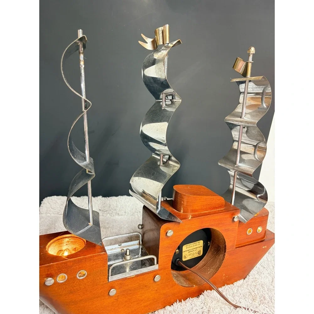 Vtg Metal Goods Model 811 Clipper Ship Clock Lamp Nautical Wood Chrome WORKING